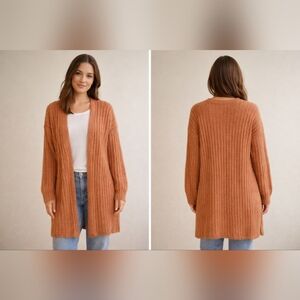 True Craft Women's Ribbed Cardigan Sweater‎ - Brown